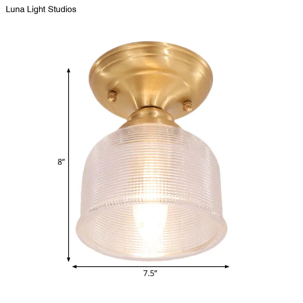DecorBites™ DecorBites™ Brass Prismatic Glass Dome/Cone/Barn Flush Mount Light Fixture - Colonial Style, 1 Head Porch Lighting, 6"/7.5"/11" W
