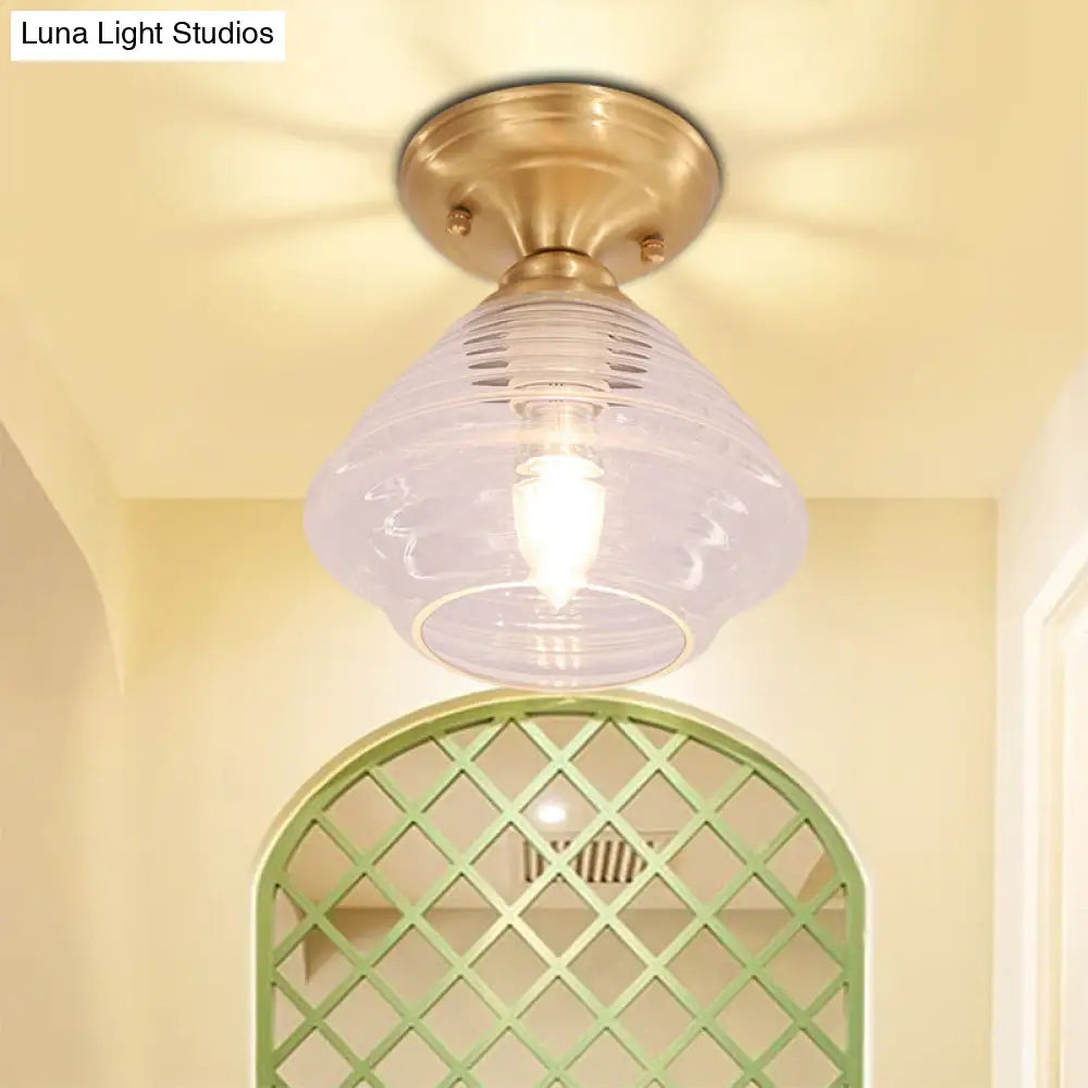 DecorBites™ DecorBites™ Brass Prismatic Glass Dome/Cone/Barn Flush Mount Light Fixture - Colonial Style, 1 Head Porch Lighting, 6"/7.5"/11" W