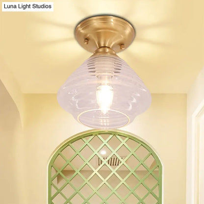 DecorBites™ DecorBites™ Brass Prismatic Glass Dome/Cone/Barn Flush Mount Light Fixture - Colonial Style, 1 Head Porch Lighting, 6"/7.5"/11" W