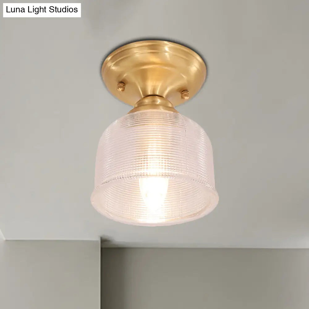 DecorBites™ DecorBites™ Brass Prismatic Glass Dome/Cone/Barn Flush Mount Light Fixture - Colonial Style, 1 Head Porch Lighting, 6"/7.5"/11" W