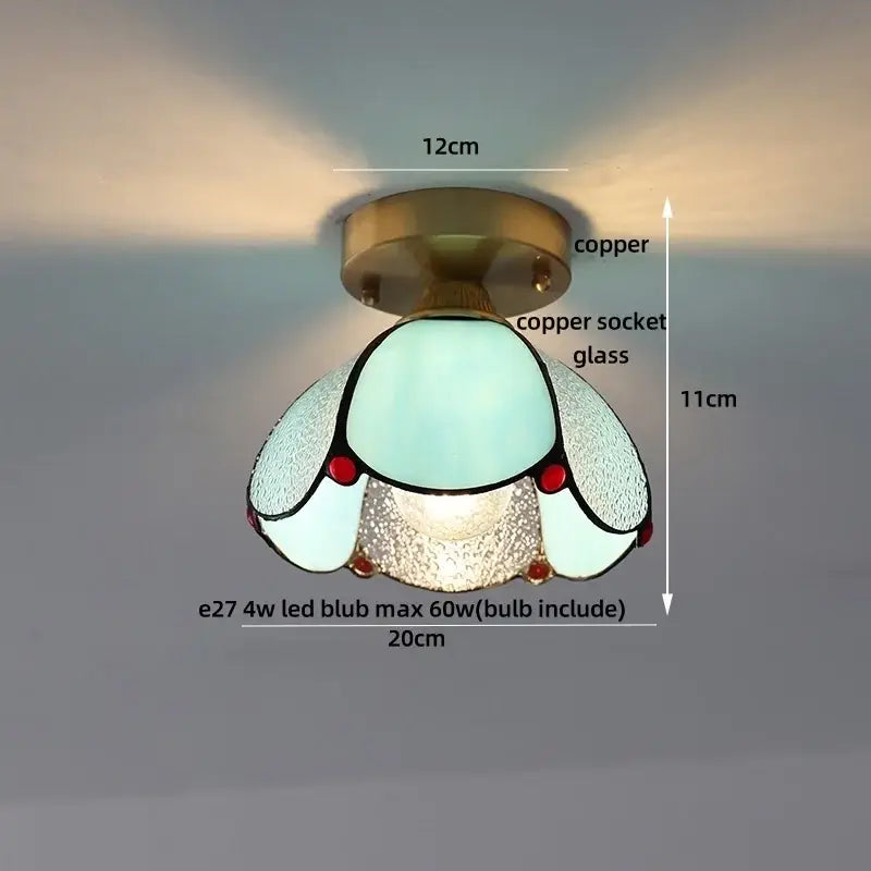 Brass red butterfly glass led ceiling light with copper finish and stained glass shade in teal and frosted decorbites butterfly glass design