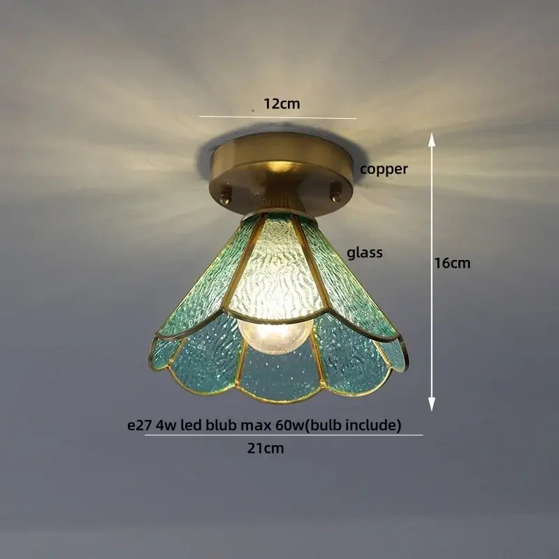 Vintage-style ceiling light with copper base and teal butterfly glass led panels for bedroom decorbites decor