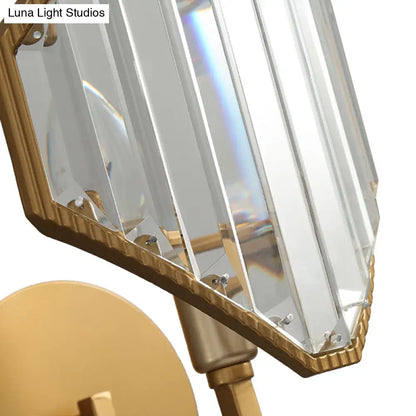 DecorBites™ Brass Rhombus Wall Sconce with Clear Crystal Prism - Contemporary 1-Light Metal Lamp