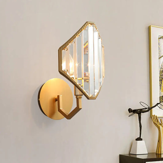 DecorBites™ Brass Rhombus Wall Sconce with Clear Crystal Prism - Contemporary 1-Light Metal Lamp