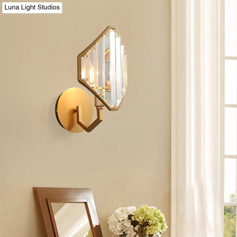 DecorBites™ Brass Rhombus Wall Sconce with Clear Crystal Prism - Contemporary 1-Light Metal Lamp
