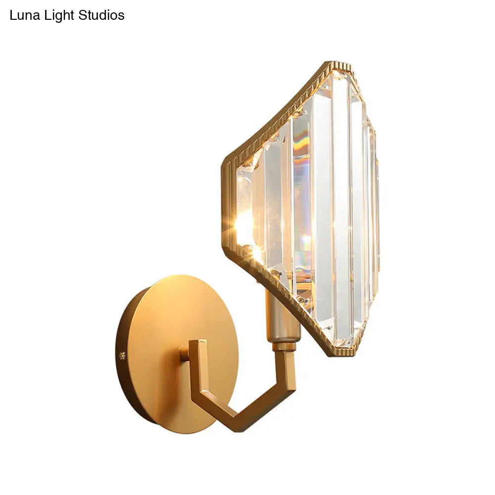 DecorBites™ Brass Rhombus Wall Sconce with Clear Crystal Prism - Contemporary 1-Light Metal Lamp