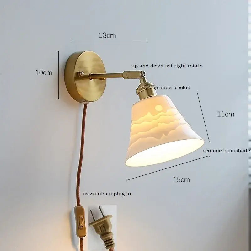 Brass ribbed ceramic led wall sconce lamp with brass finish and etched ceramic shade for bedroom mirror lighting decorbites ceramic led