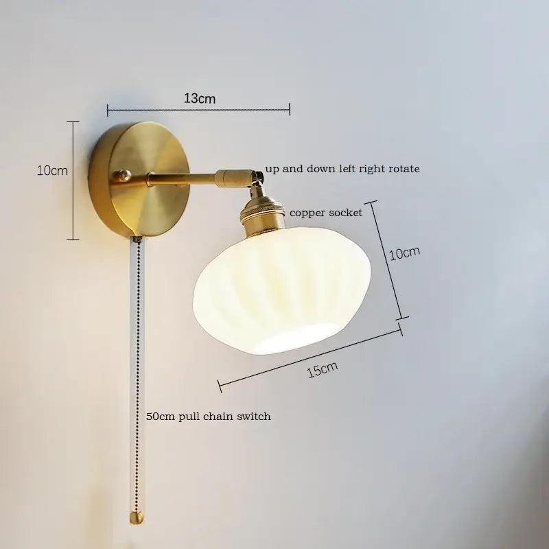 Brass ribbed ceramic led wall sconce lamp with frosted glass and copper socket for bedroom mirror decorbites ceramic led lighting