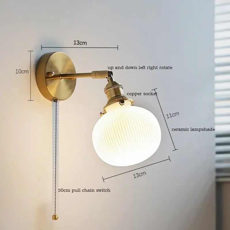 Brass ribbed ceramic led wall sconce lamp with copper socket for bedroom mirror lighting by decorbites ceramic led