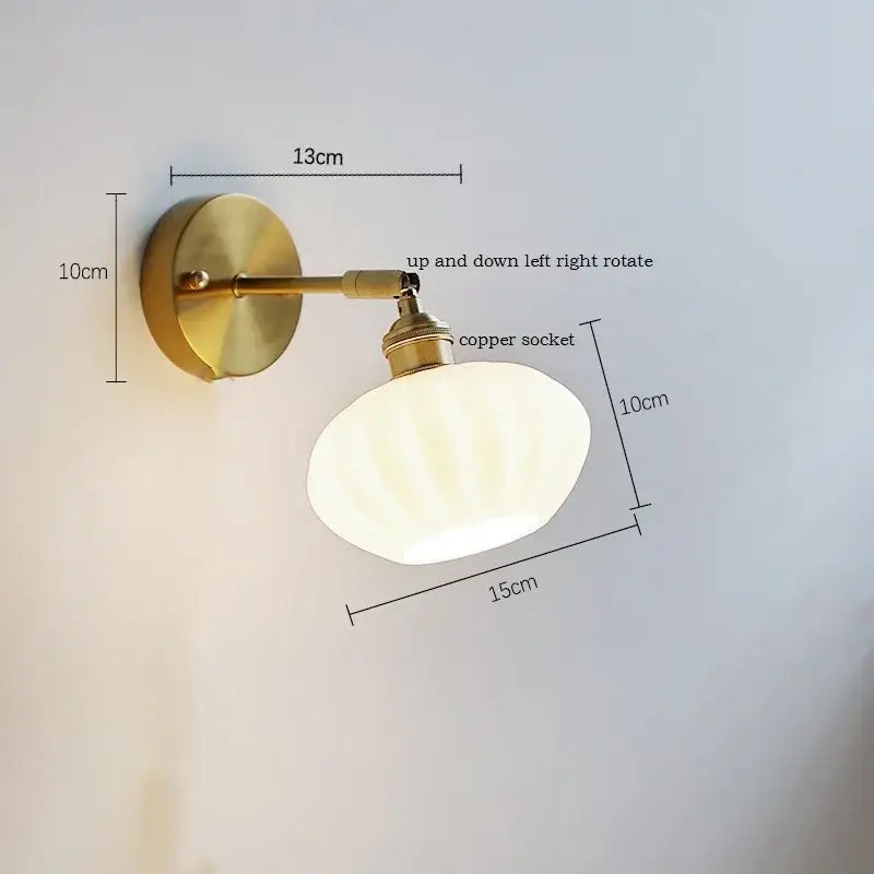 Brass ribbed ceramic led wall sconce lamp with frosted glass shade for bedroom mirror lighting by decorbites ceramic led