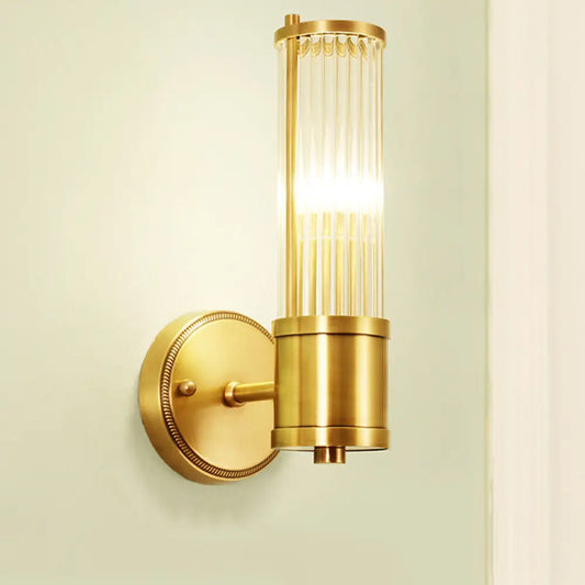 Brass Ribbed Crystal Wall Sconce with 1/2-Light for Traditional Bedroom Lighting