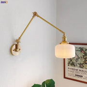 Brass-finished adjustable wall lamp with ribbed frosted glass shade by decorbites ceramic copper led for bedroom sconce decor