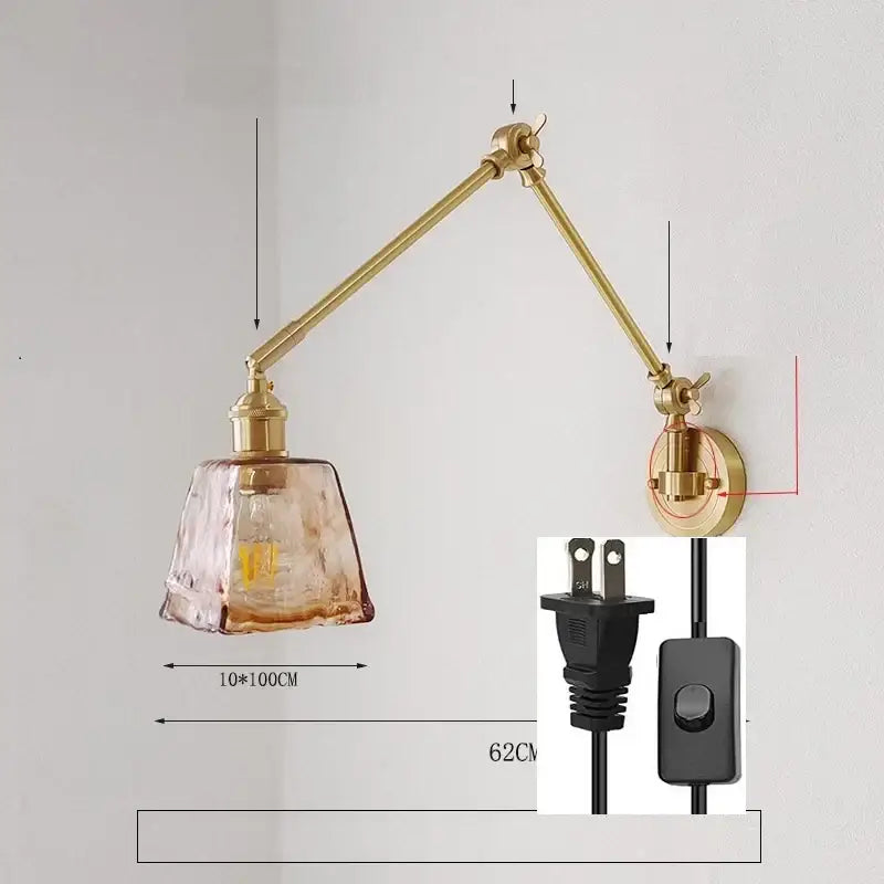 A brass-finished wall lamp with a ribbed amber glass ceramic copper led shade for bedroom decorbites ceramic copper