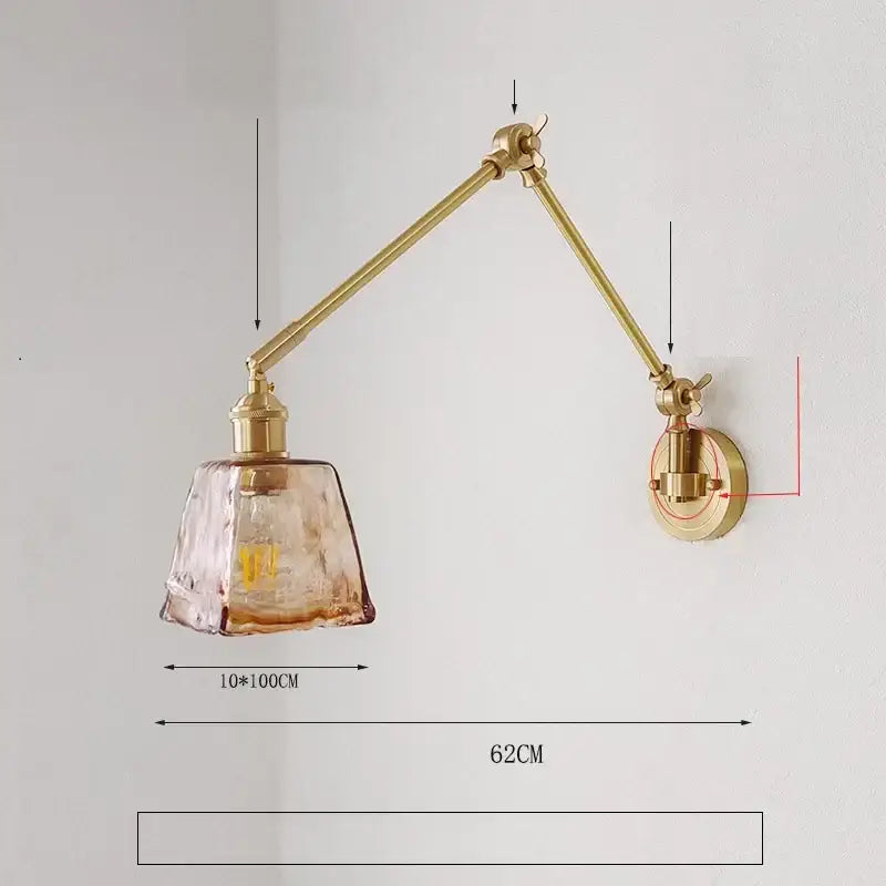 A brass adjustable wall lamp with textured amber glass shade for decorbites ceramic copper led bedroom sconce