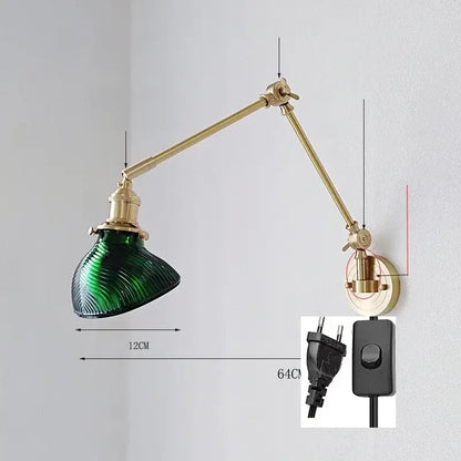 Vintage-style brass wall lamp with textured green ceramic copper led shade from decorbites for bedroom sconce use