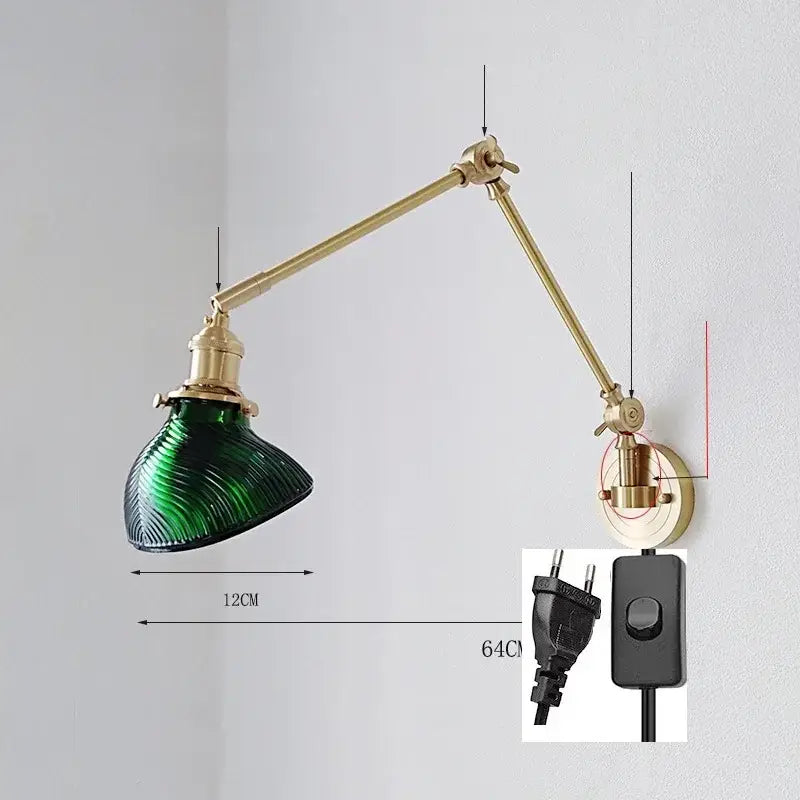 Vintage-style brass wall lamp with textured green ceramic copper led shade from decorbites for bedroom sconce use