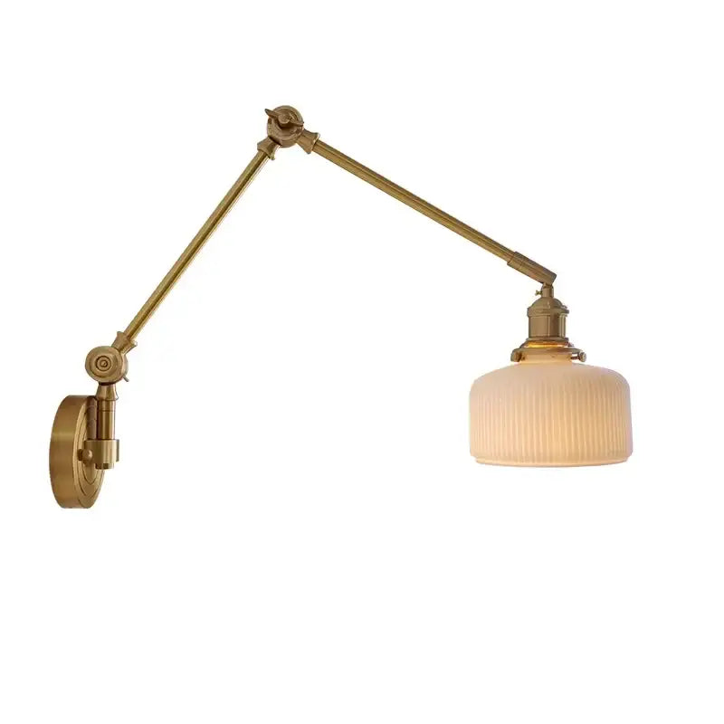 Brass-finished wall lamp with adjustable ribbed frosted glass shade in ceramic copper led decorbites bedroom sconce