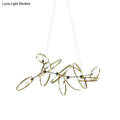 Brass Ring-shaped Pendant Chandelier with 6 Bulbs – Minimalist Lighting for Dining Room Ceiling