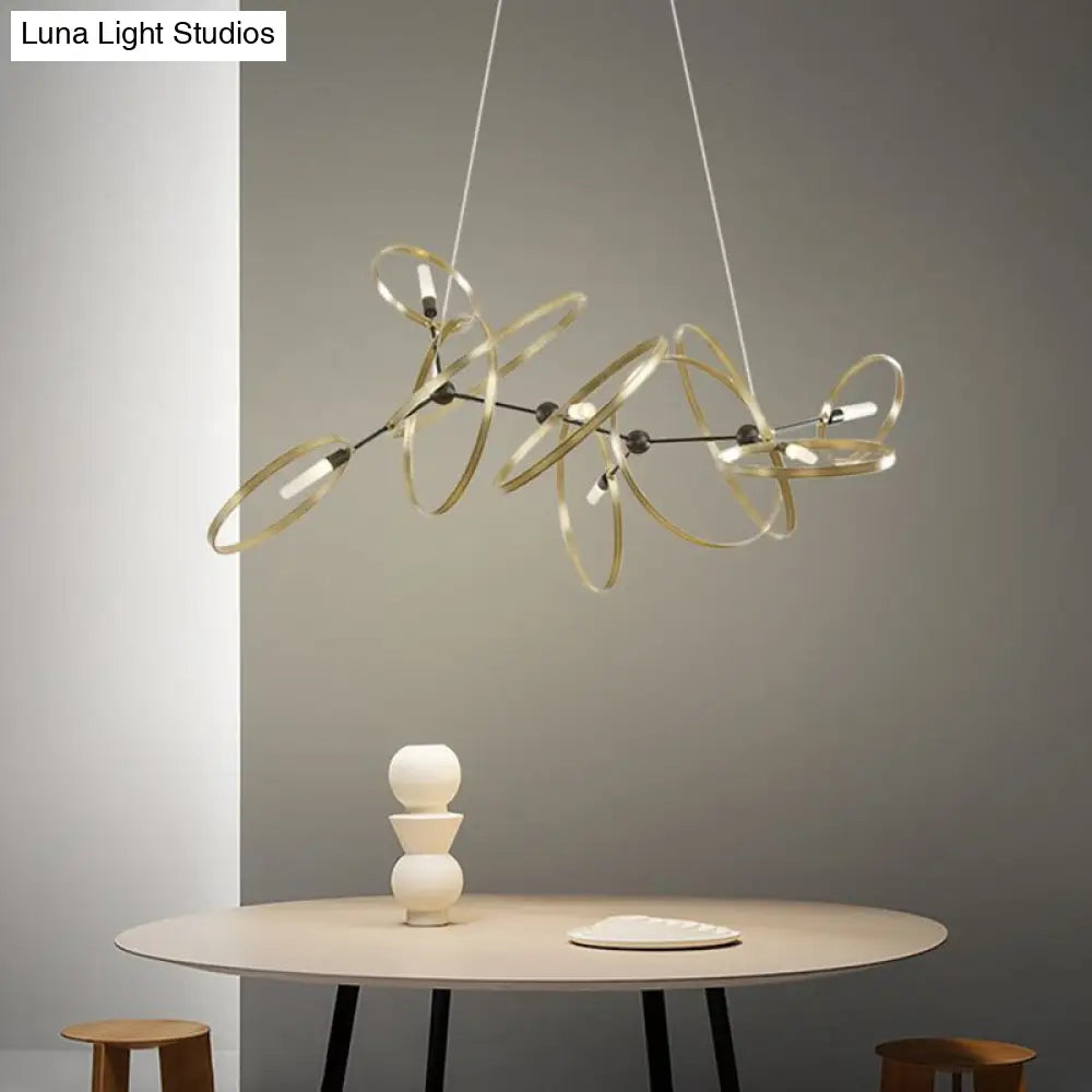 Brass Ring-shaped Pendant Chandelier with 6 Bulbs – Minimalist Lighting for Dining Room Ceiling