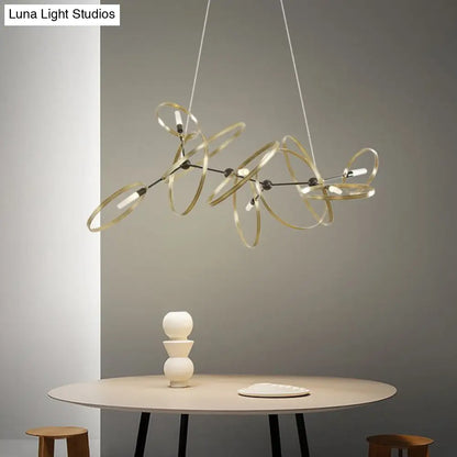 Brass Ring-shaped Pendant Chandelier with 6 Bulbs – Minimalist Lighting for Dining Room Ceiling