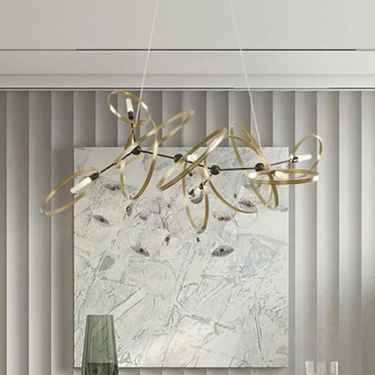 Brass Ring-shaped Pendant Chandelier with 6 Bulbs – Minimalist Lighting for Dining Room Ceiling