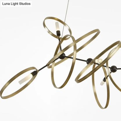 Brass Ring-shaped Pendant Chandelier with 6 Bulbs – Minimalist Lighting for Dining Room Ceiling