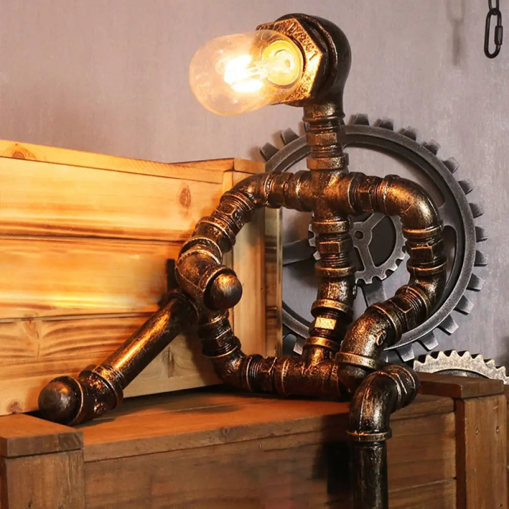 Brass Robot Nightstand Lamp - Metal Table Lighting for Bedroom