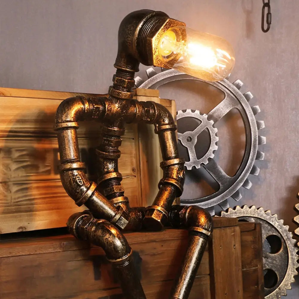 Brass Robot Nightstand Lamp - Metal Table Lighting for Bedroom