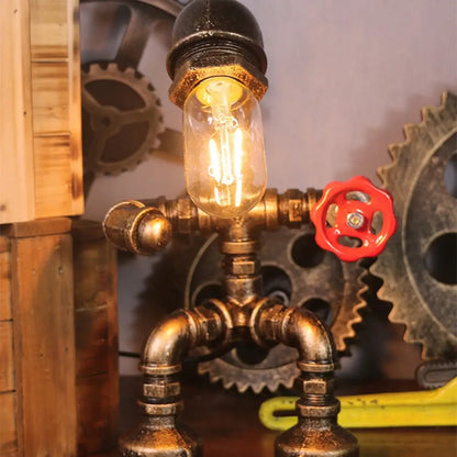 Brass Robot Nightstand Lamp - Metal Table Lighting for Bedroom