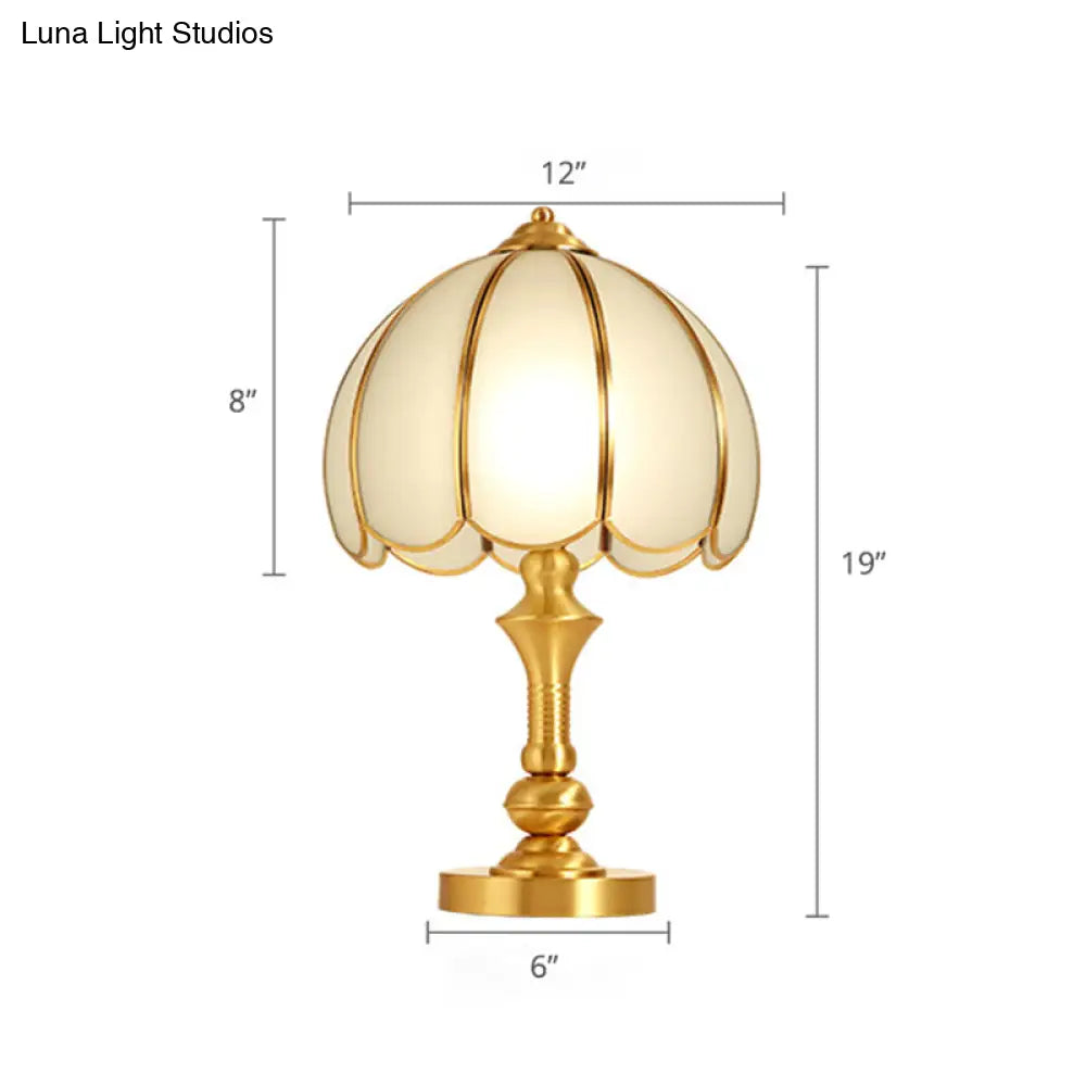 Brass Scalloped Nightstand Lamp - Elegant Beveled Glass Design - Bedroom Table Lighting