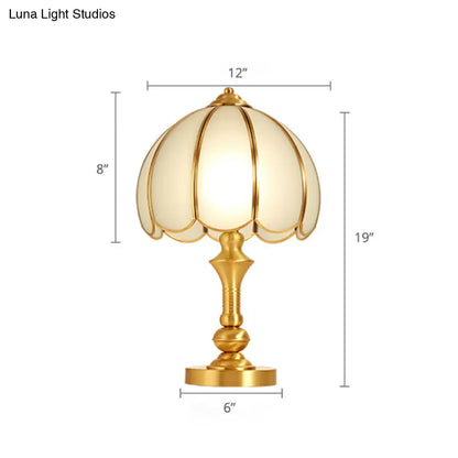 Brass Scalloped Nightstand Lamp - Elegant Beveled Glass Design - Bedroom Table Lighting