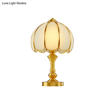 Brass Scalloped Nightstand Lamp - Elegant Beveled Glass Design - Bedroom Table Lighting