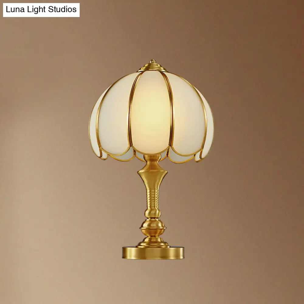 Brass Scalloped Nightstand Lamp - Elegant Beveled Glass Design - Bedroom Table Lighting
