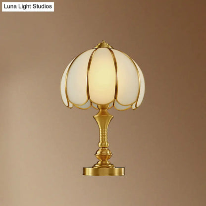 Brass Scalloped Nightstand Lamp - Elegant Beveled Glass Design - Bedroom Table Lighting
