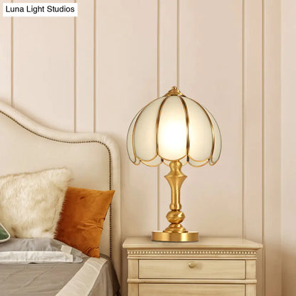 Brass Scalloped Nightstand Lamp - Elegant Beveled Glass Design - Bedroom Table Lighting