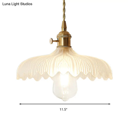 Brass Scalloped Pendant Ceiling Light with Frosted Glass - Farmhouse Style 1-Light Hanging Lamp for Living Room