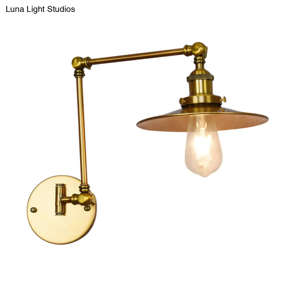 Brass Sconce Light with Wide Flare: Industrial Wall Mounted Lighting for Dining Room