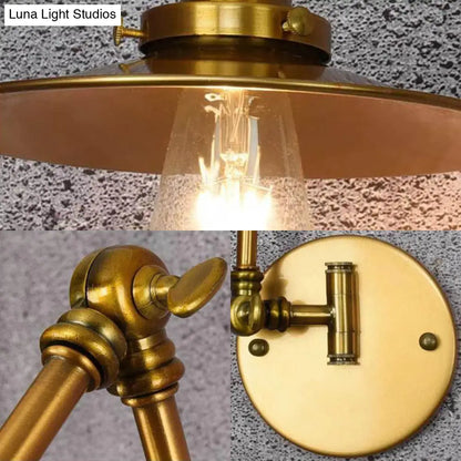 Brass Sconce Light with Wide Flare: Industrial Wall Mounted Lighting for Dining Room