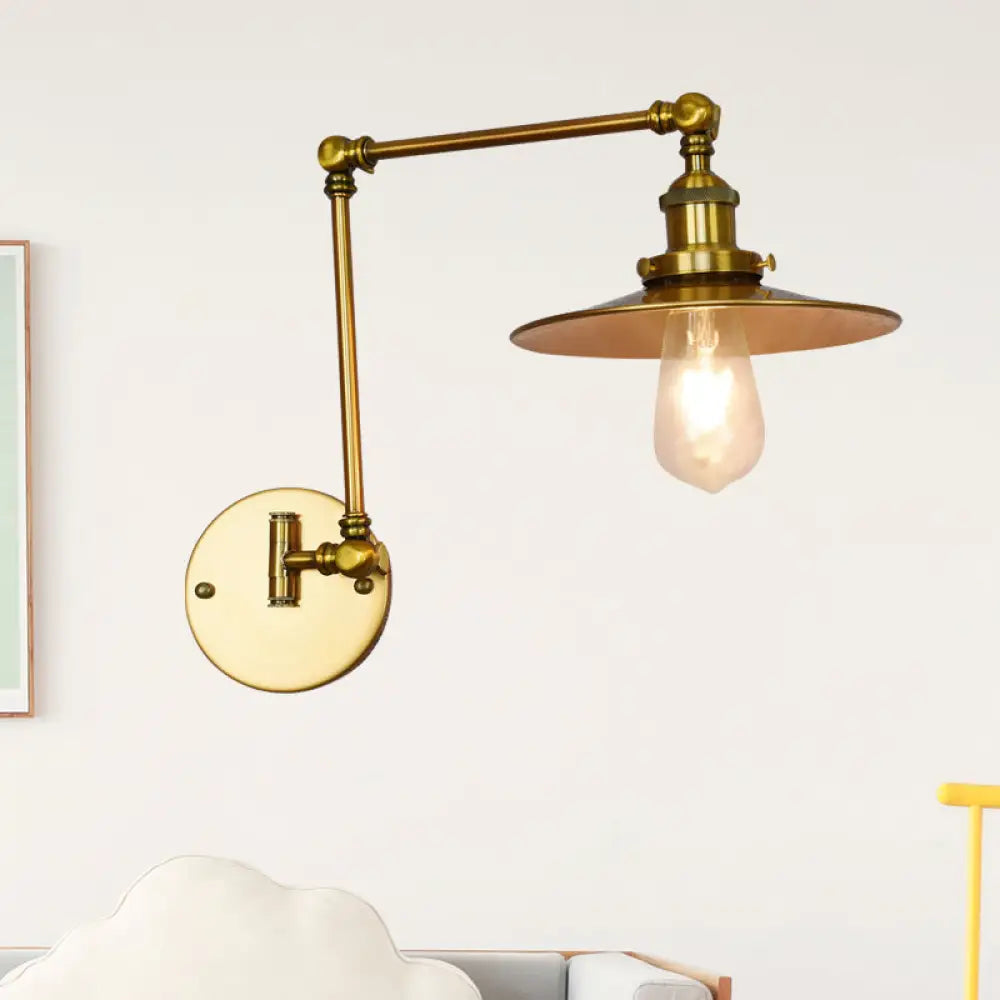 Brass Sconce Light with Wide Flare: Industrial Wall Mounted Lighting for Dining Room