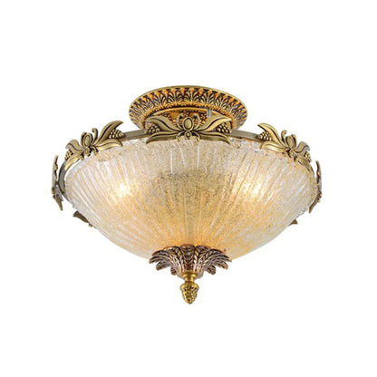 DecorBites™ DecorBites™ Brass Semi-Flush Antiqued Bowl Light with Clear Variegated Glass