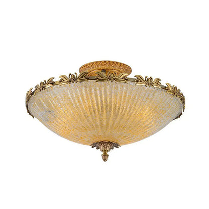 DecorBites™ DecorBites™ Brass Semi-Flush Antiqued Bowl Light with Clear Variegated Glass