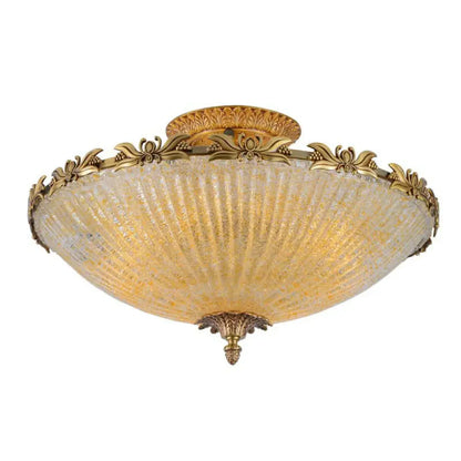 DecorBites™ DecorBites™ Brass Semi-Flush Antiqued Bowl Light with Clear Variegated Glass