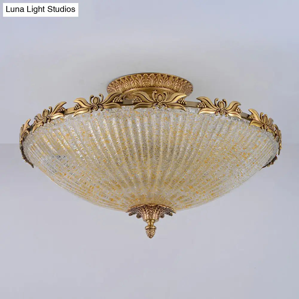 DecorBites™ DecorBites™ Brass Semi-Flush Antiqued Bowl Light with Clear Variegated Glass