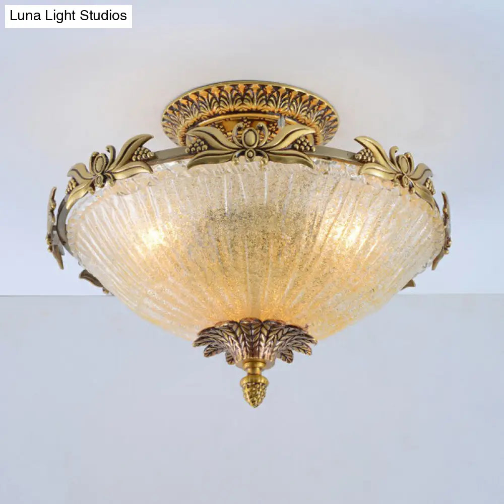 DecorBites™ DecorBites™ Brass Semi-Flush Antiqued Bowl Light with Clear Variegated Glass