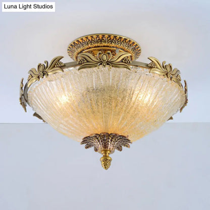 DecorBites™ DecorBites™ Brass Semi-Flush Antiqued Bowl Light with Clear Variegated Glass
