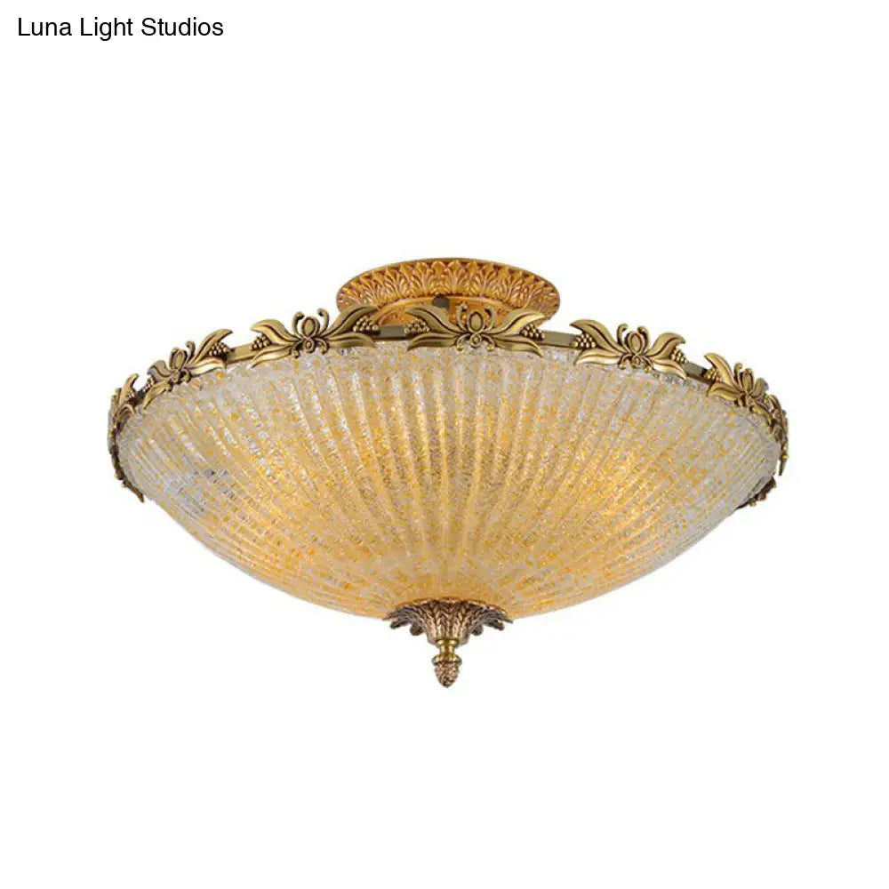 DecorBites™ DecorBites™ Brass Semi-Flush Antiqued Bowl Light with Clear Variegated Glass
