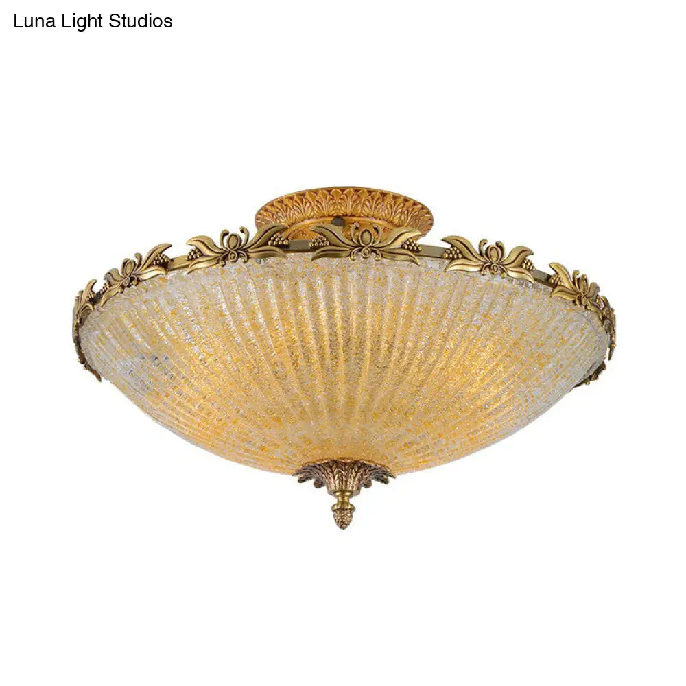 DecorBites™ DecorBites™ Brass Semi-Flush Antiqued Bowl Light with Clear Variegated Glass