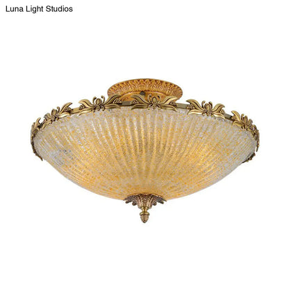 DecorBites™ DecorBites™ Brass Semi-Flush Antiqued Bowl Light with Clear Variegated Glass