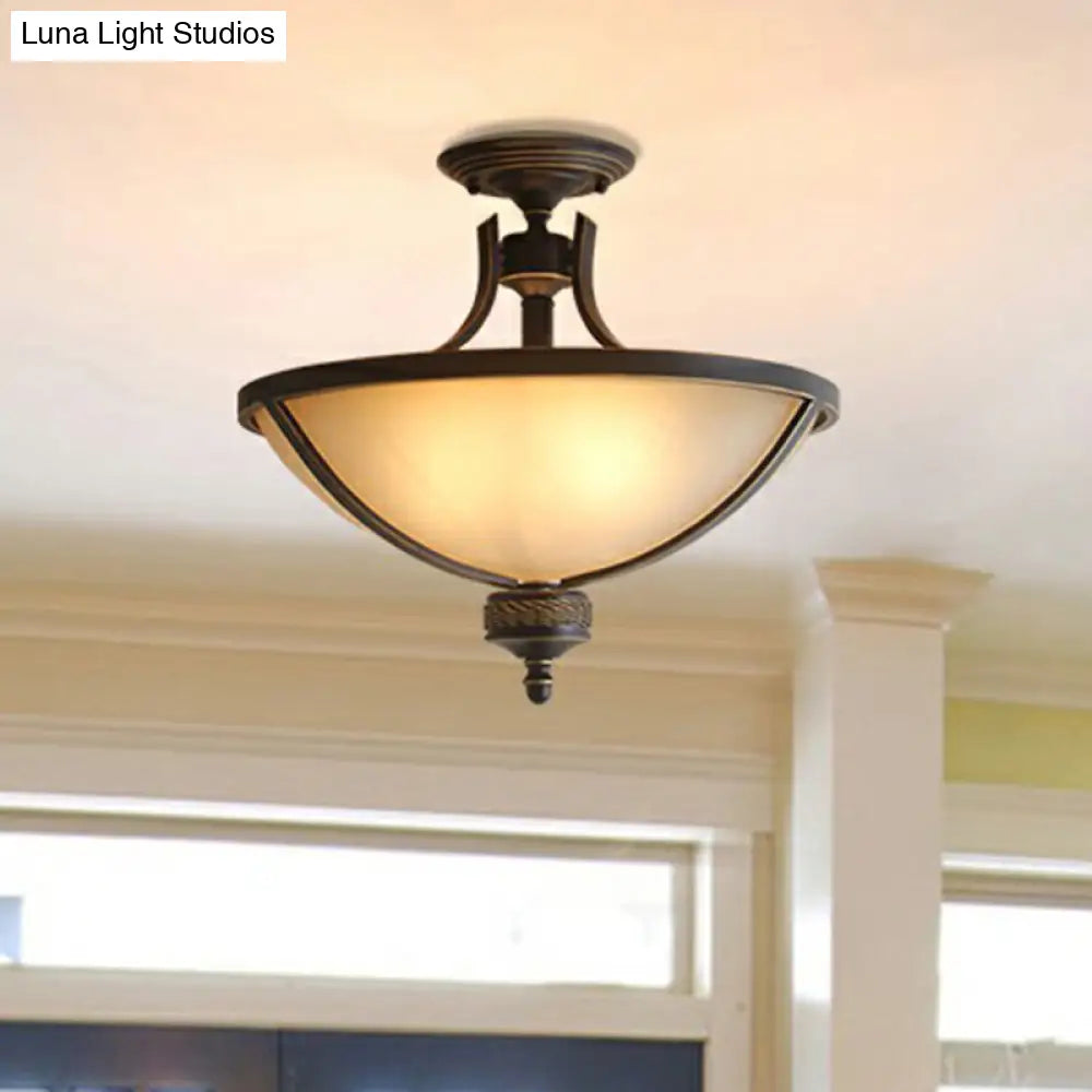 DecorBites™ DecorBites™ Brass Semi Flush Ceiling Light Fixture with 3 Frost Glass Bowls - Traditional Design