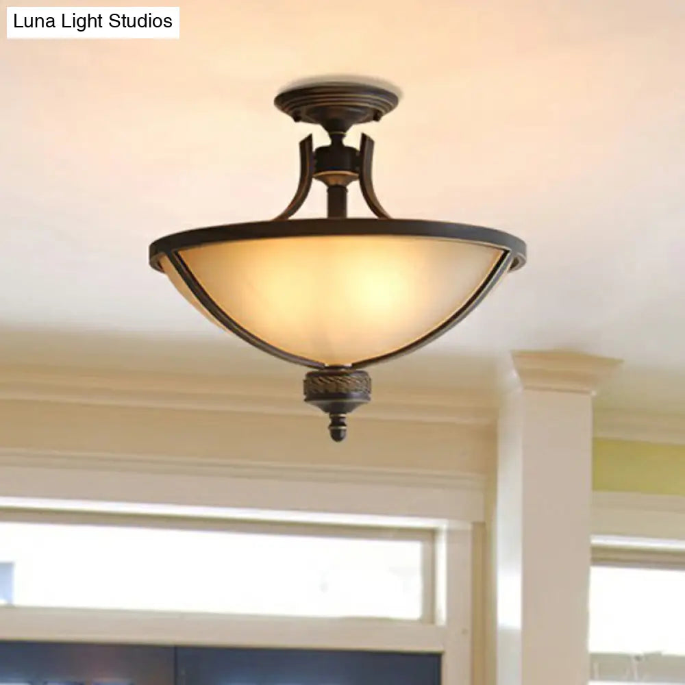 DecorBites™ DecorBites™ Brass Semi Flush Ceiling Light Fixture with 3 Frost Glass Bowls - Traditional Design